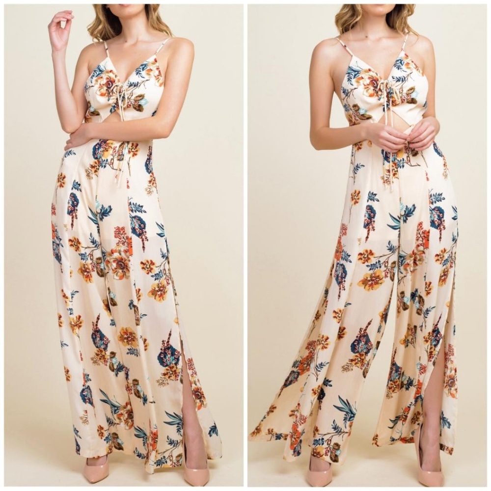 LAST ONE❗HOMMAGE Nordstrom Taupe Floral Jumpsuit - Picture 4 of 4